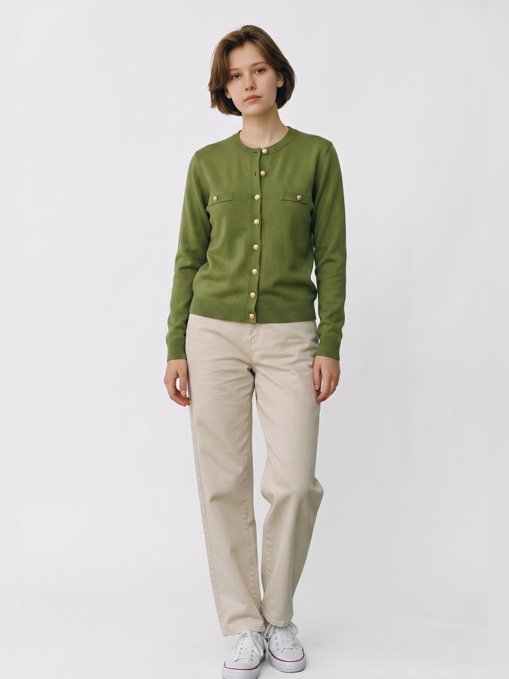 Vintage Kerri N Kelsey Green Gold Button Cardigan Sweater Medium